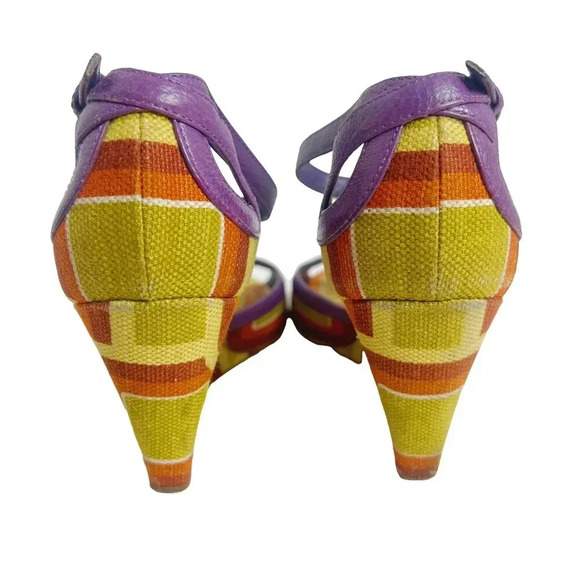 SOLD Prada RARE Vintage y2k Green and Purple Mod Print Wedges Women's Size 6 - Picture 5 of 12